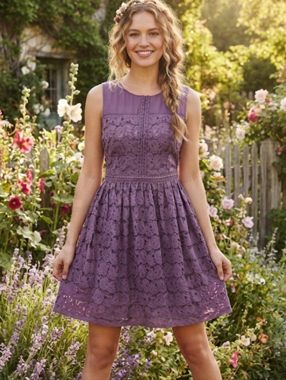 Altar'd State Kilkenny Mini Dress Purple Floral Lace Sleeveless Size Small